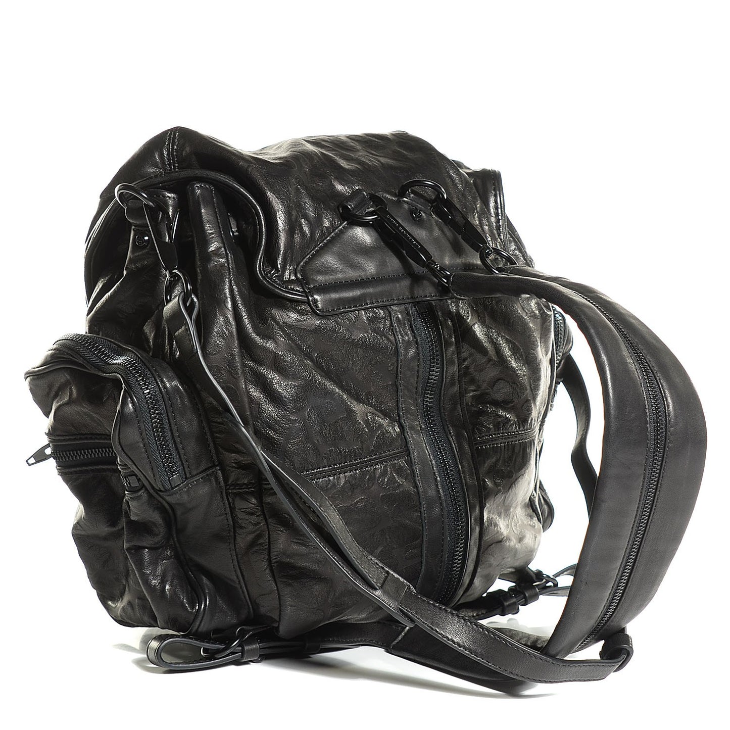 Lambskin Leopard Embossed Marti Backpack Washed Black Rhodium Hardware