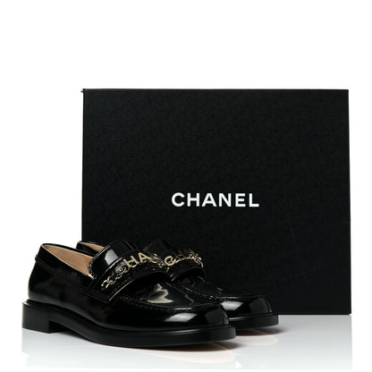 Chanel Shiny Calfskin Logo Loafers 37 Black 10 of 10