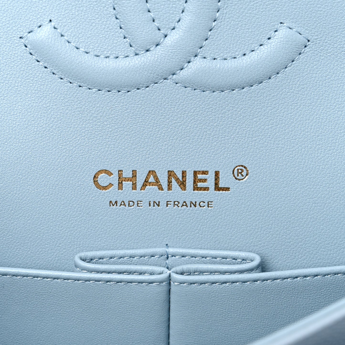 Caviar Quilted Medium Double Flap Light Blue