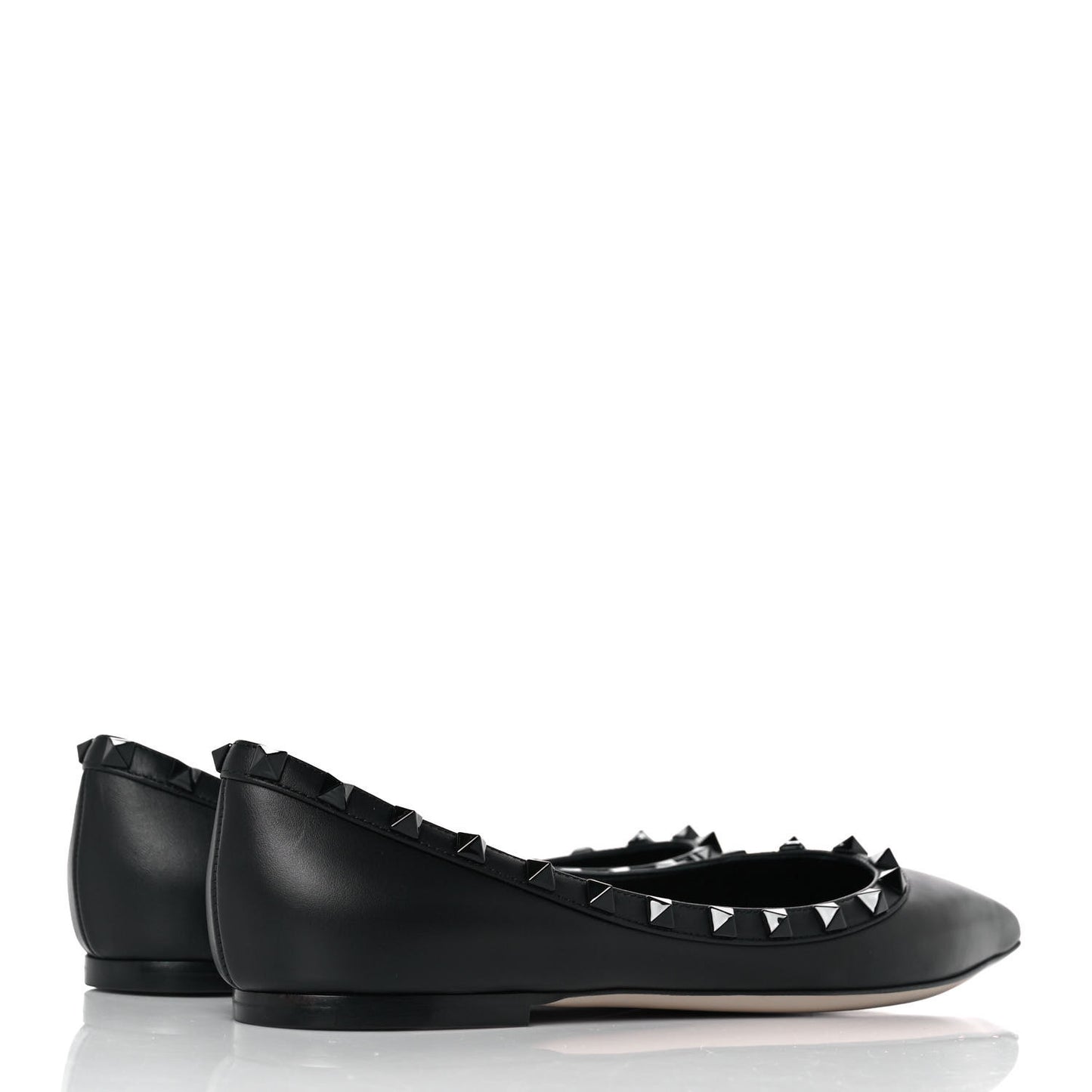Calfskin Lacquered Monochrome Rockstud Ballerina Flats 38.5 Black
