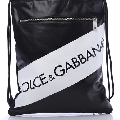 Dolce & Gabbana Coated Canvas Logo Drawstring Backpack Black White 8 of 8