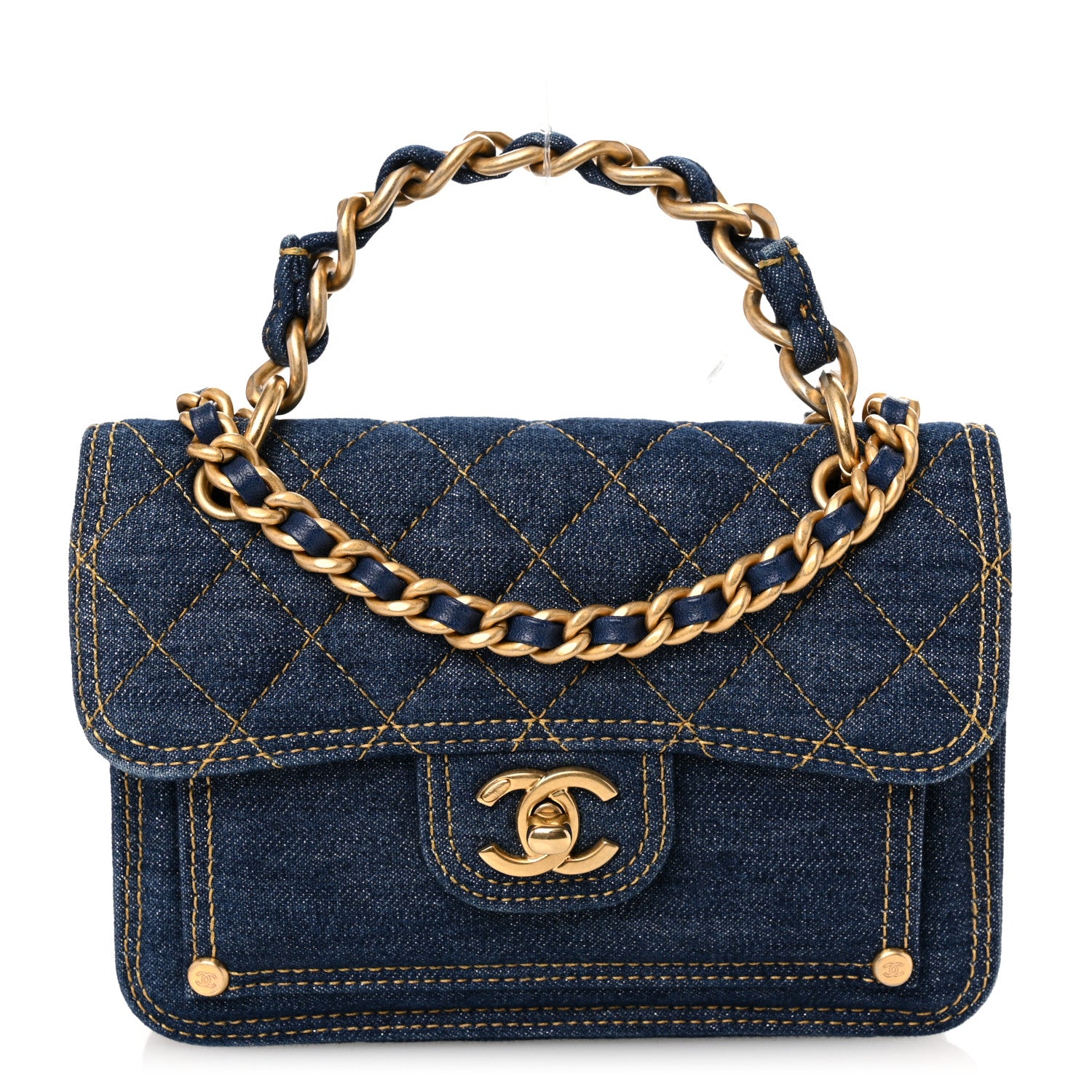 Chanel Denim Quilted Double You Mini Flap Blue 1 of 10