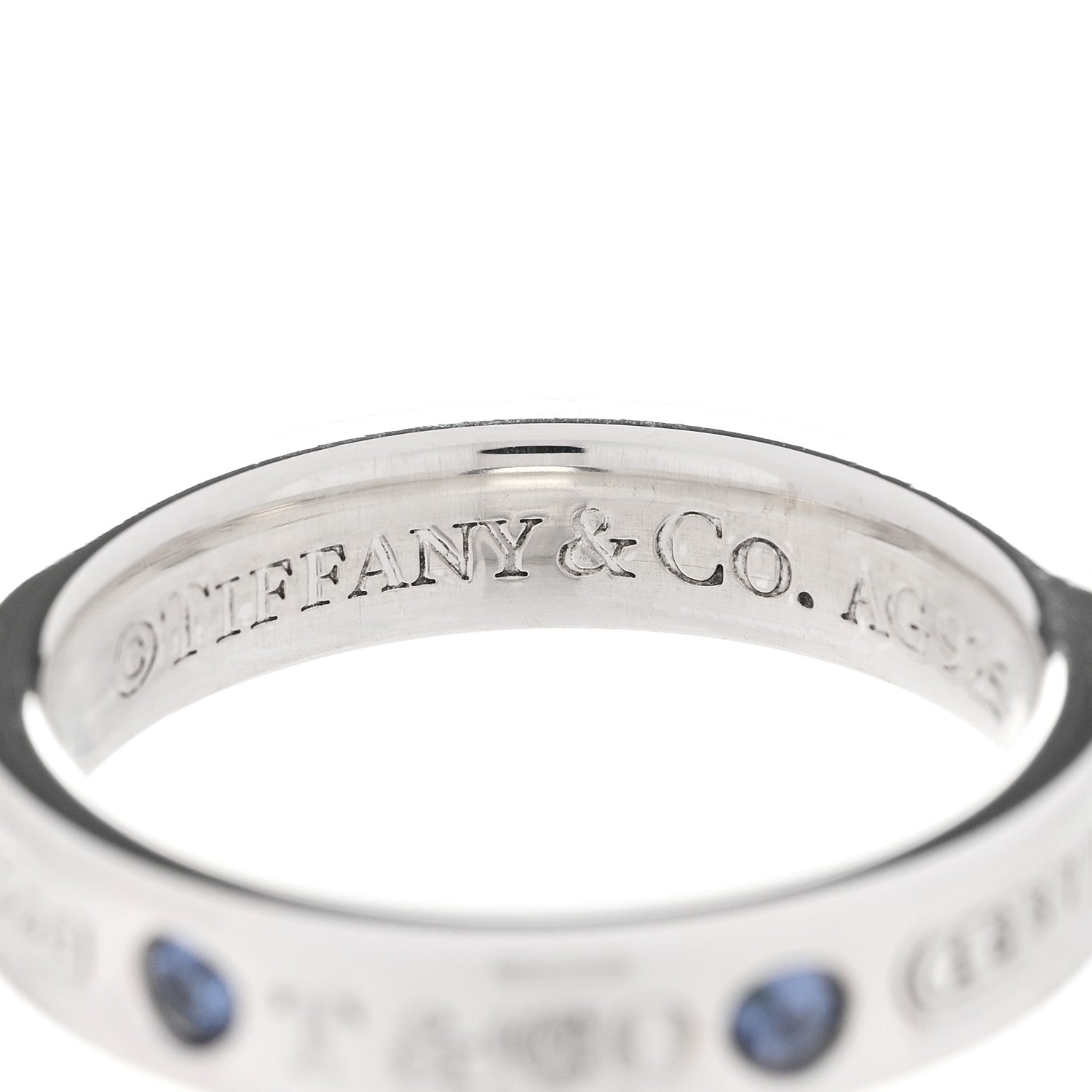 Tiffany Sterling Silver Blue Sapphire Narrow 1837 Band Ring 50 5.5