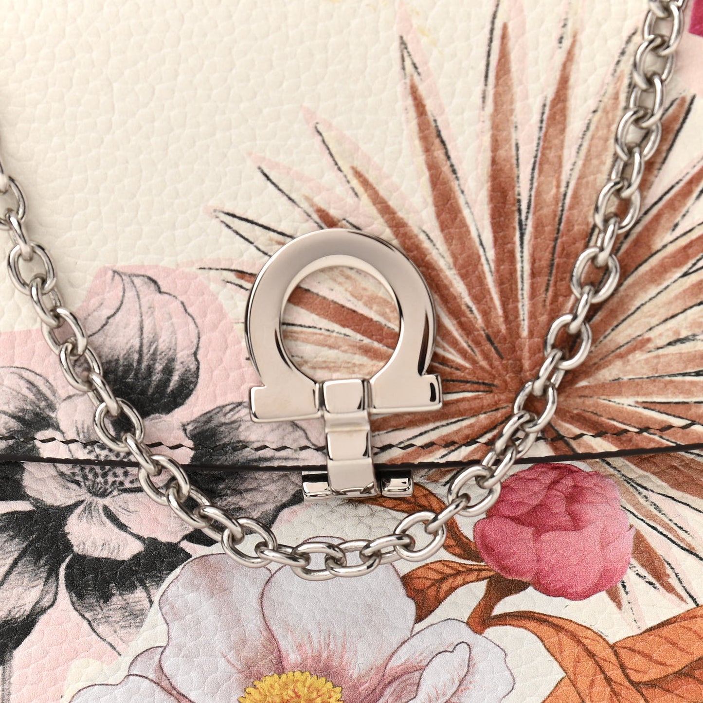 Calfskin Floral Print Clutch White Multicolor