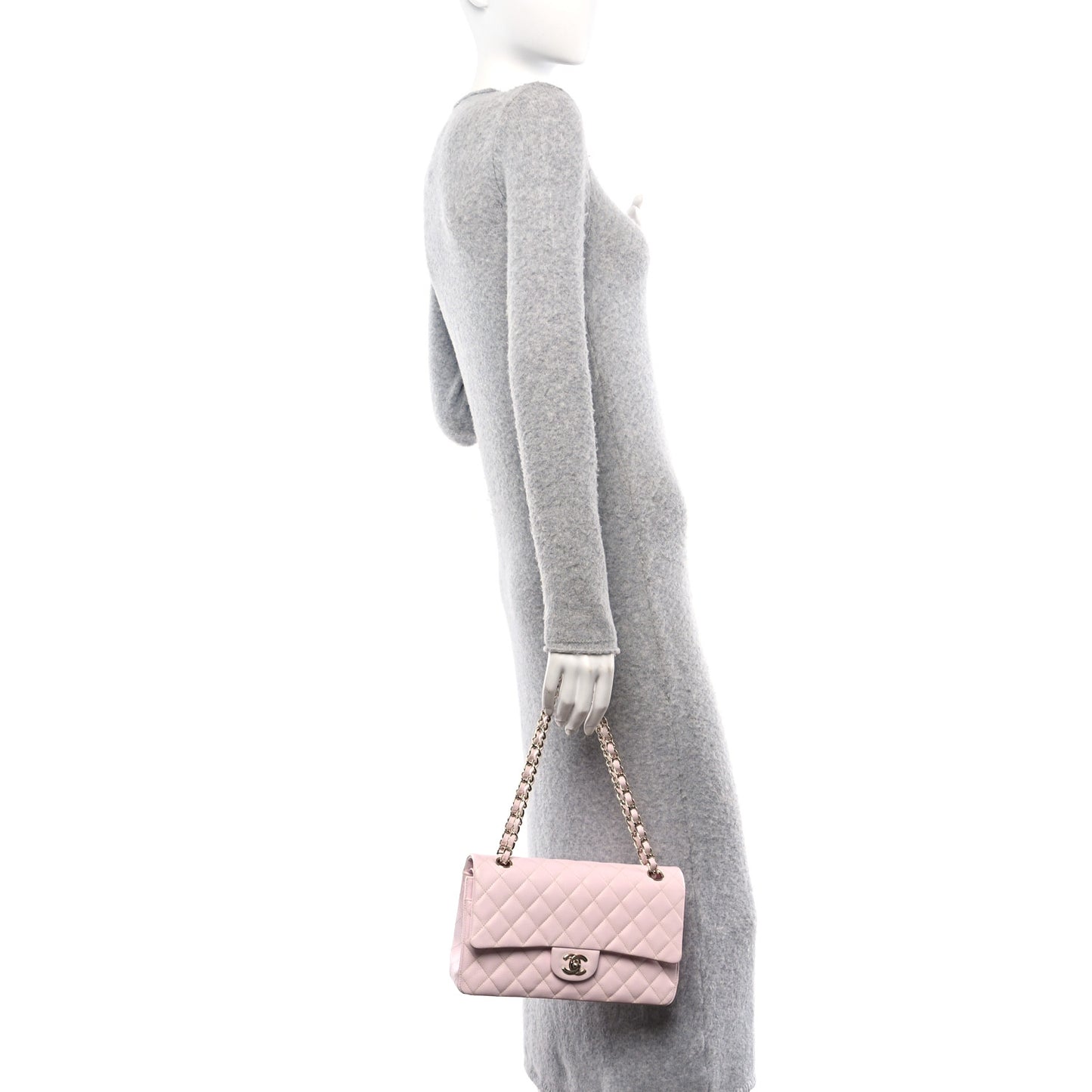 Caviar Quilted Medium Double Flap Light Pink