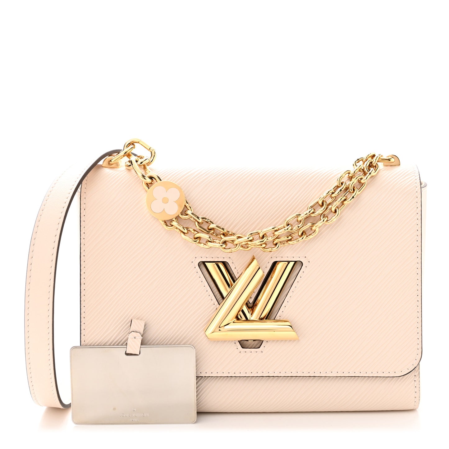 Epi Twist Monogram Flower Chain Shoulder Bag MM Quartz White