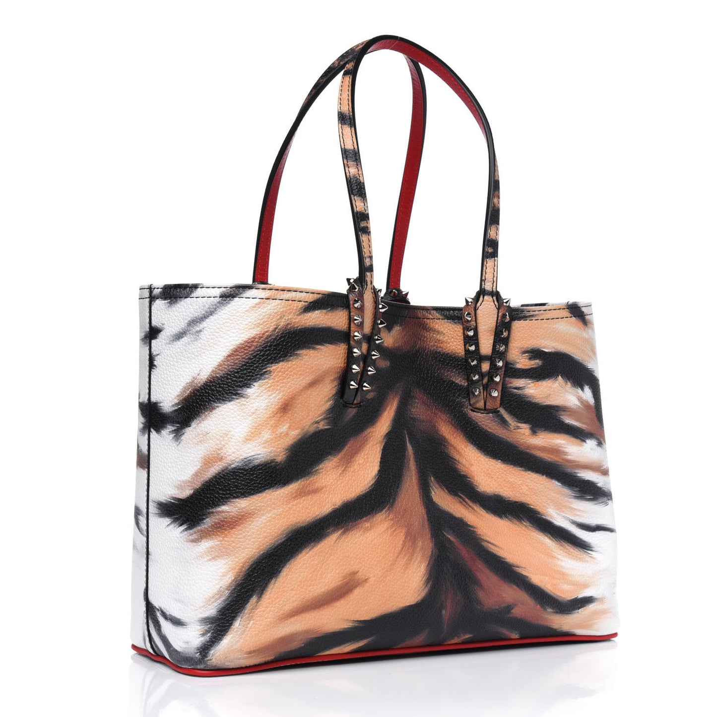 Calfskin Bengal Print Spikes East West Cabata Tote Brown