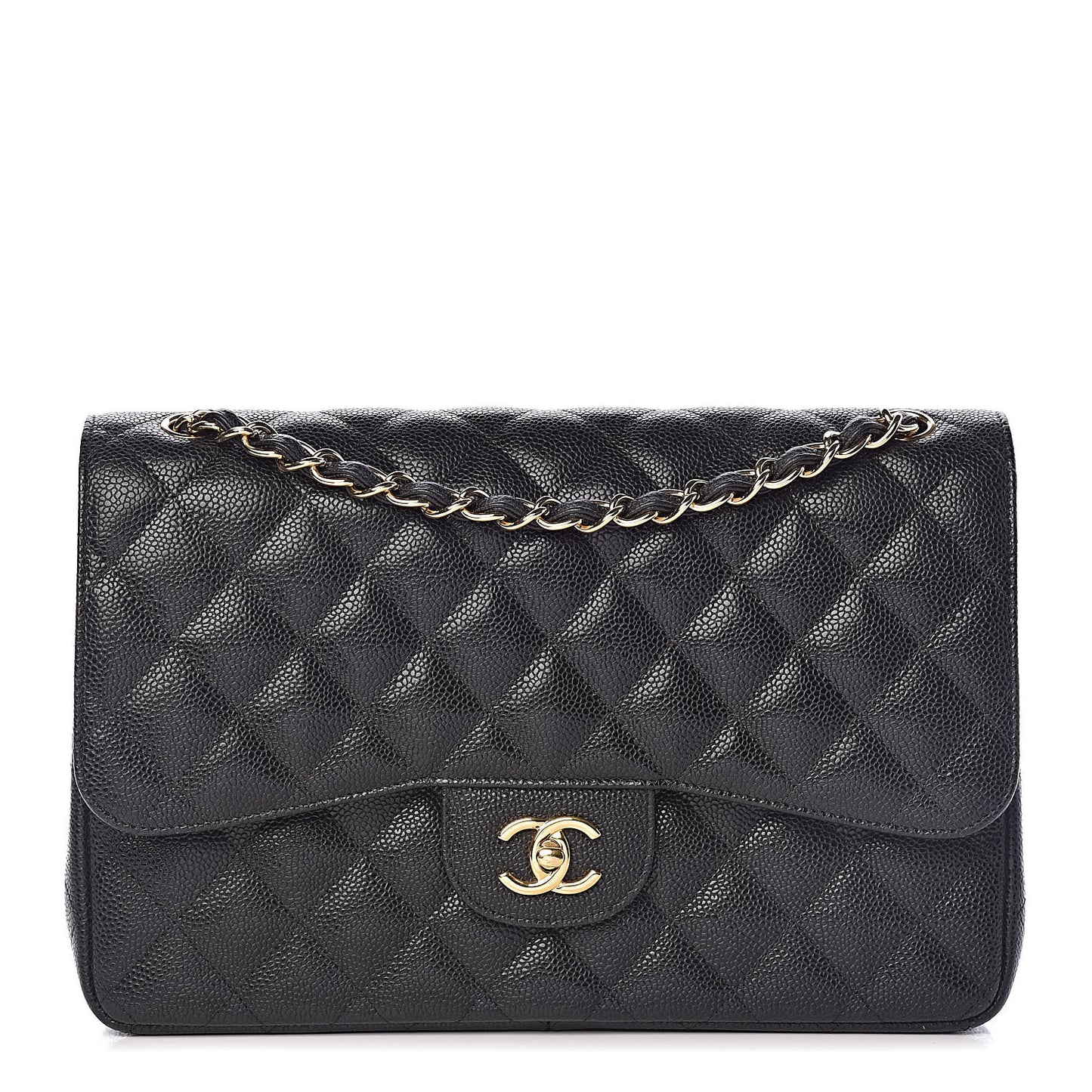 Caviar Quilted Jumbo Double Flap Black