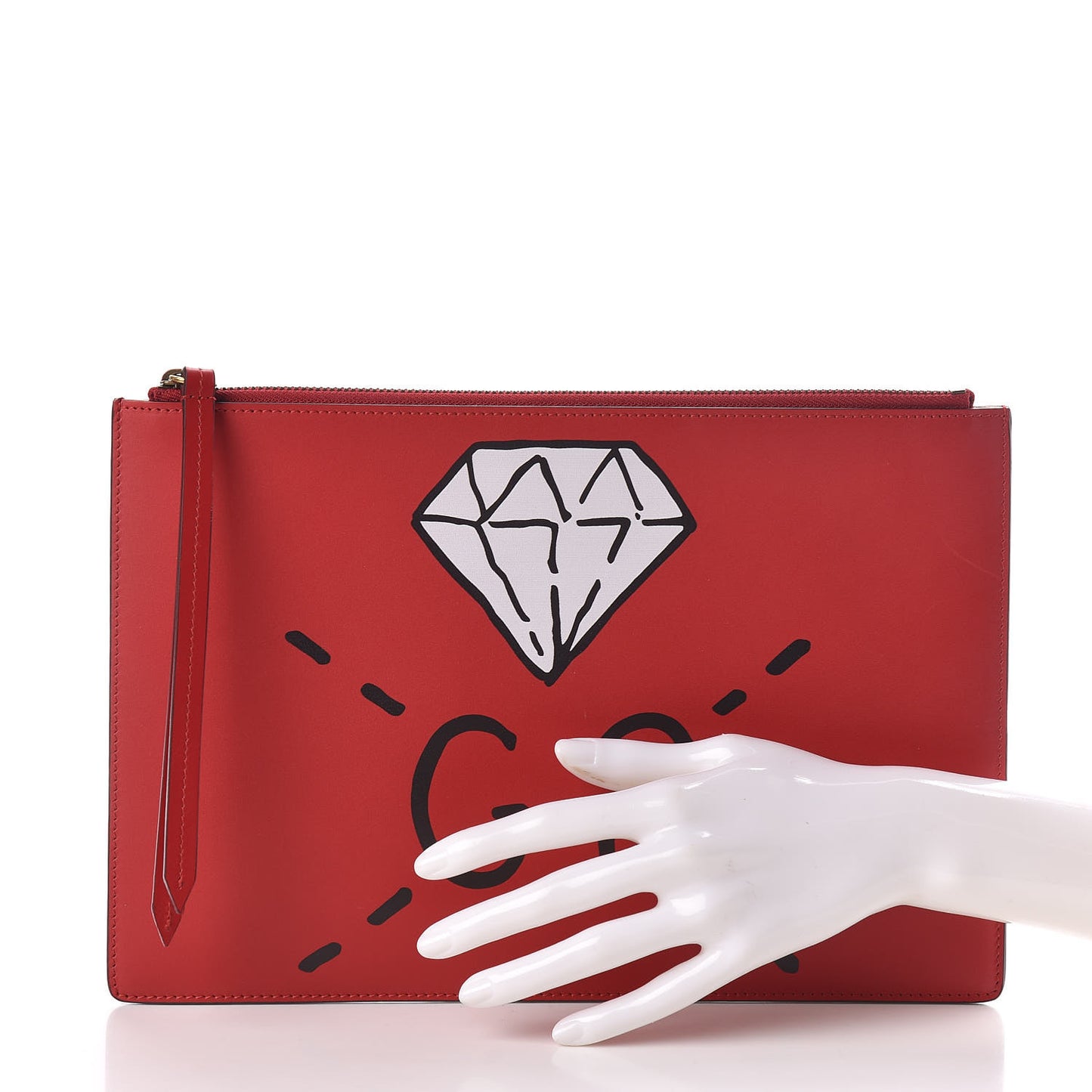 Calfskin GucciGhost Print Pouch Hibiscus Red