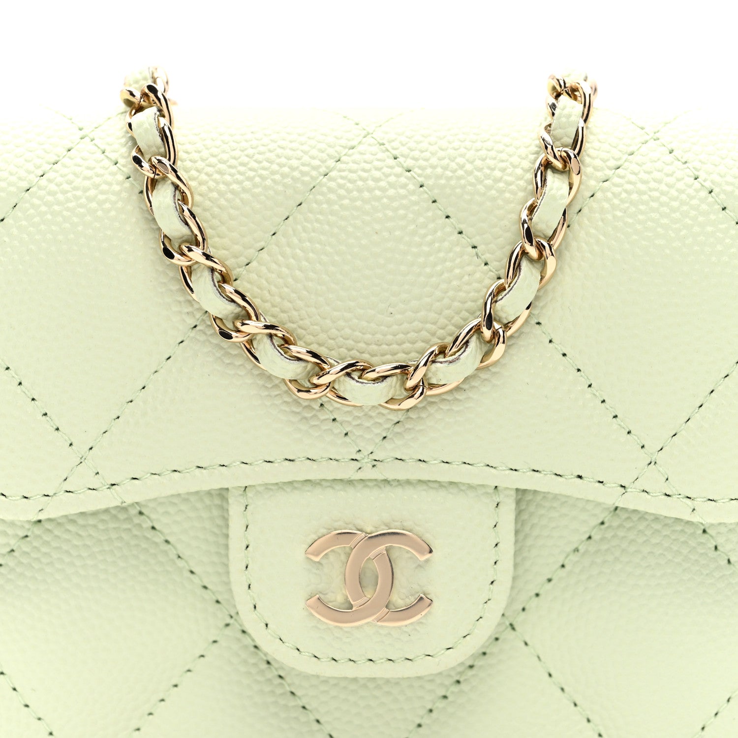 Chanel Caviar Quilted Flap Card Holder On Chain Light Green 8 of 10