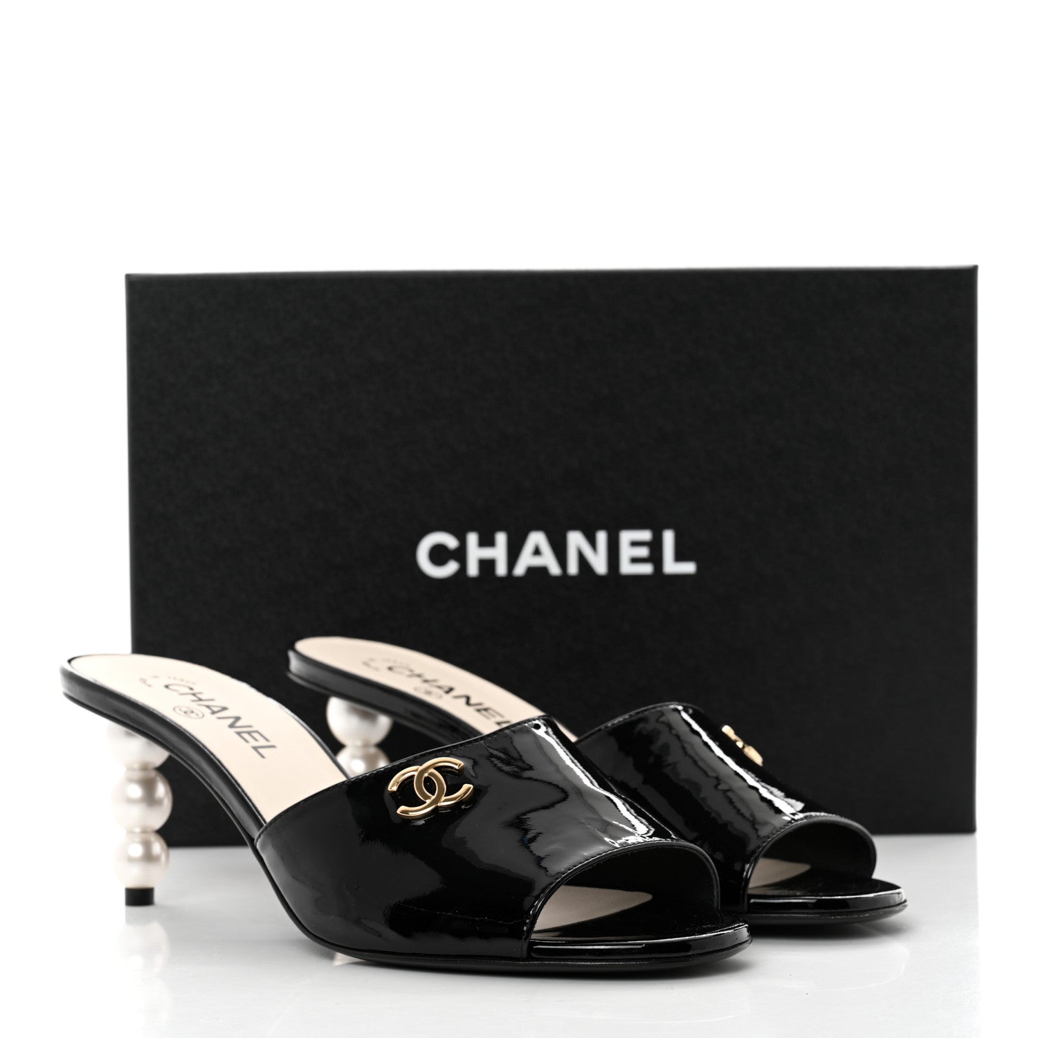 Chanel Patent Lambskin Pearl Mules 40 Black 9 of 9