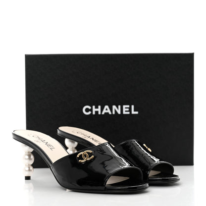 Chanel Patent Lambskin Pearl Mules 40 Black 9 of 9