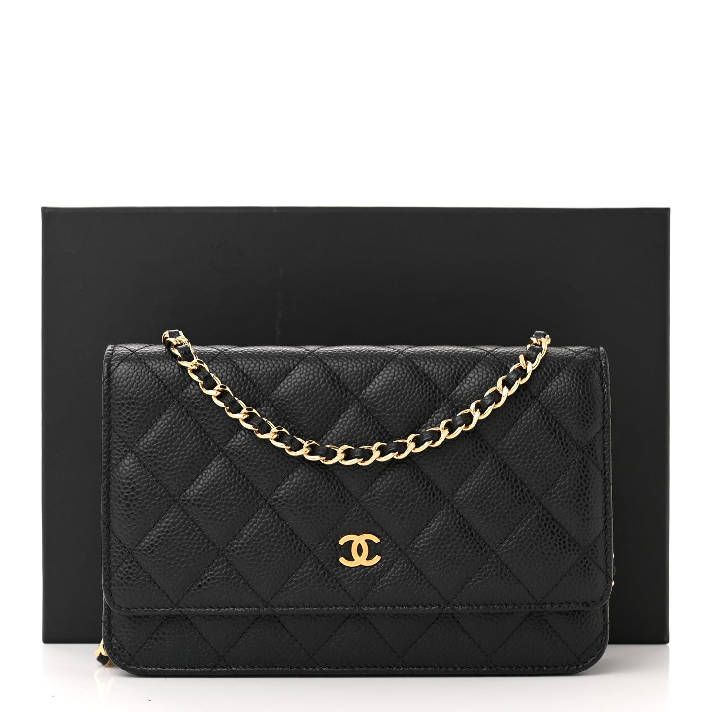 Caviar Quilted Wallet on Chain WOC Black