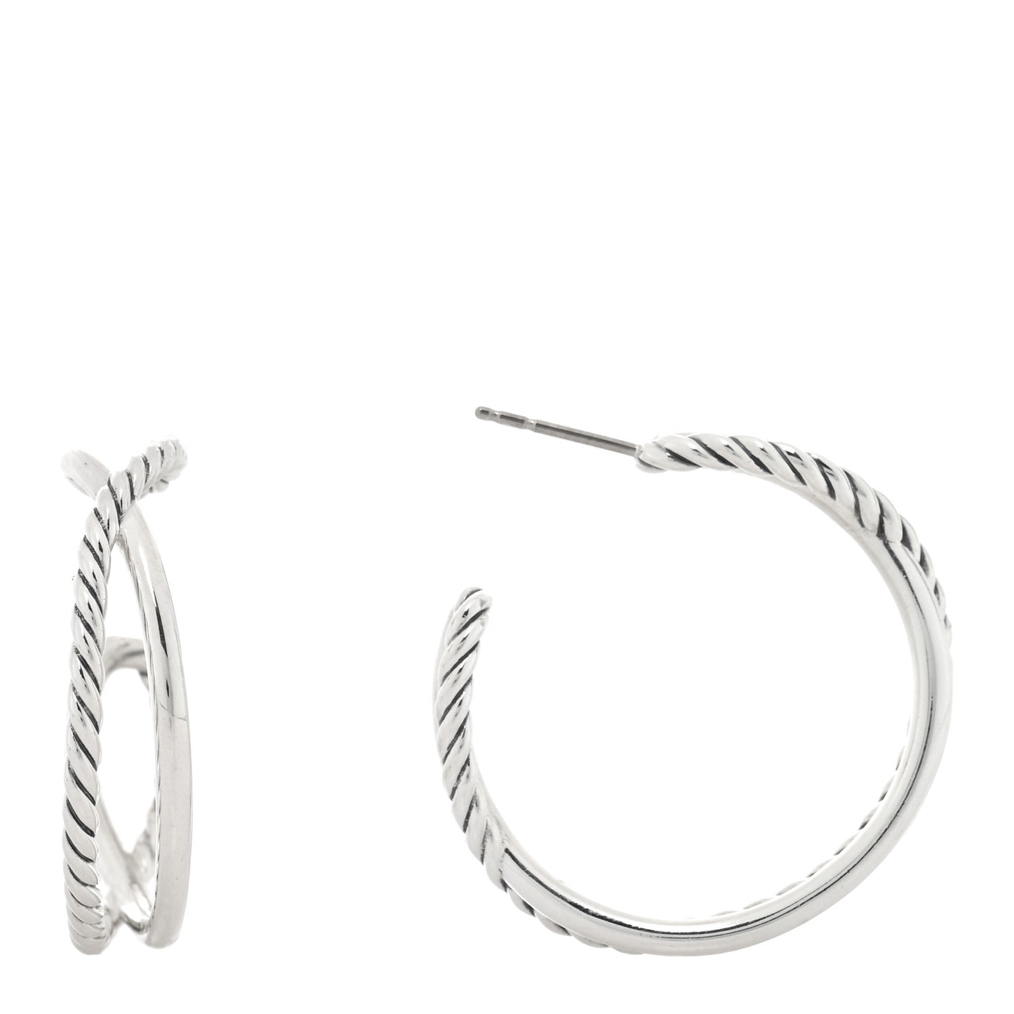 Sterling Silver Crossover Cable Hoop Earrings