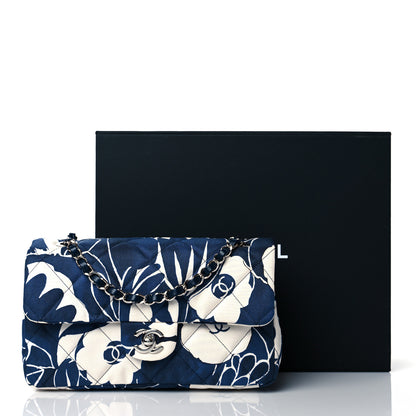 Chanel Floral Printed Silk CC Medium Single Flap Navy Blue White 11 of 11