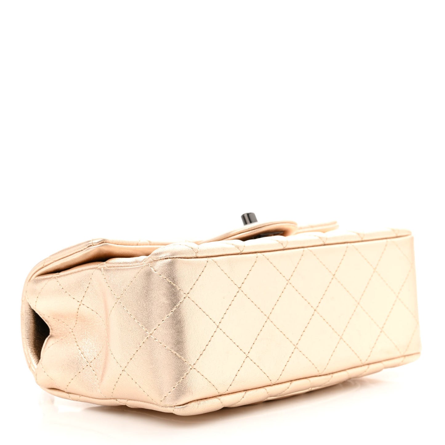Metallic Lambskin Quilted Mini Rectangular Flap Gold Black