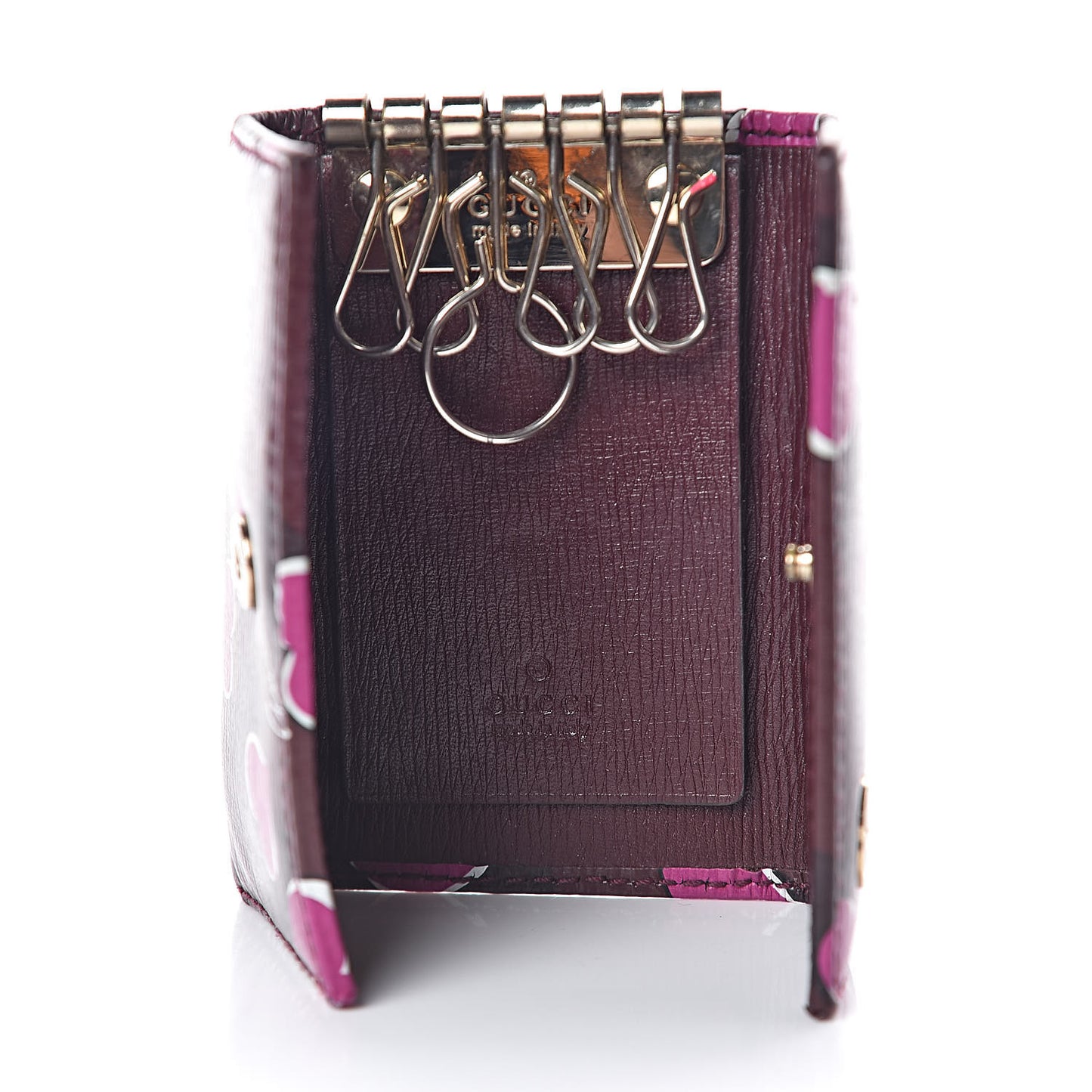 Calfskin Heartbeat Print Key Holder New Wine