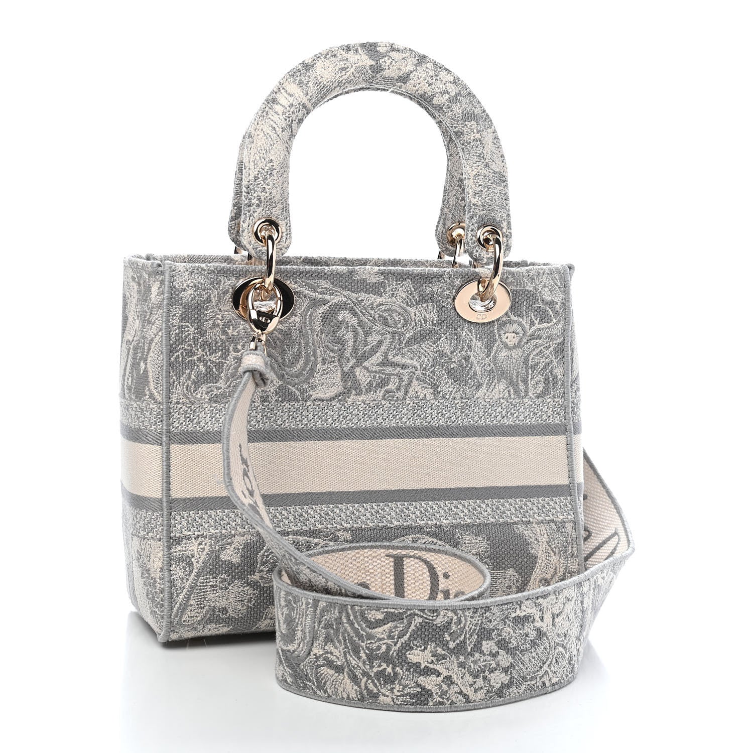 Christian Dior Canvas Toile De Jouy Reverse Embroidered Medium Lady D-Lite Gray 2 of 10