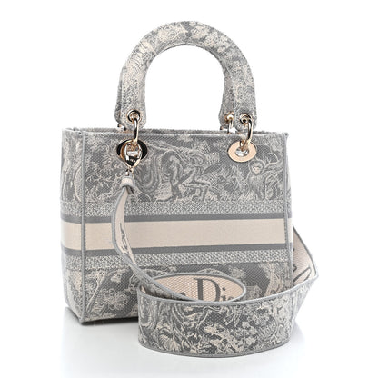 Christian Dior Canvas Toile De Jouy Reverse Embroidered Medium Lady D-Lite Gray 2 of 10
