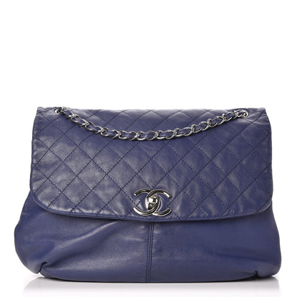 Chanel Shiny Lambskin Quilted Large Trianon Messenger Flap Blue 1 of 8