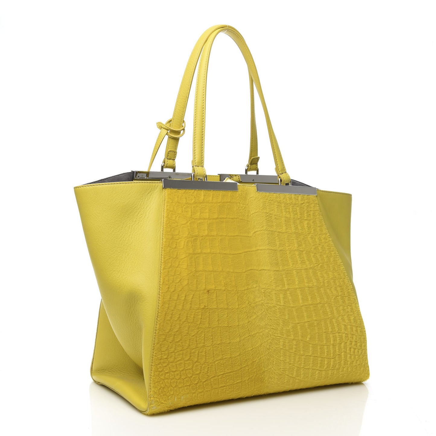 Vitello Calf Hair Crocodile Embossed Large 3Jours Tote Sunflower Cedro