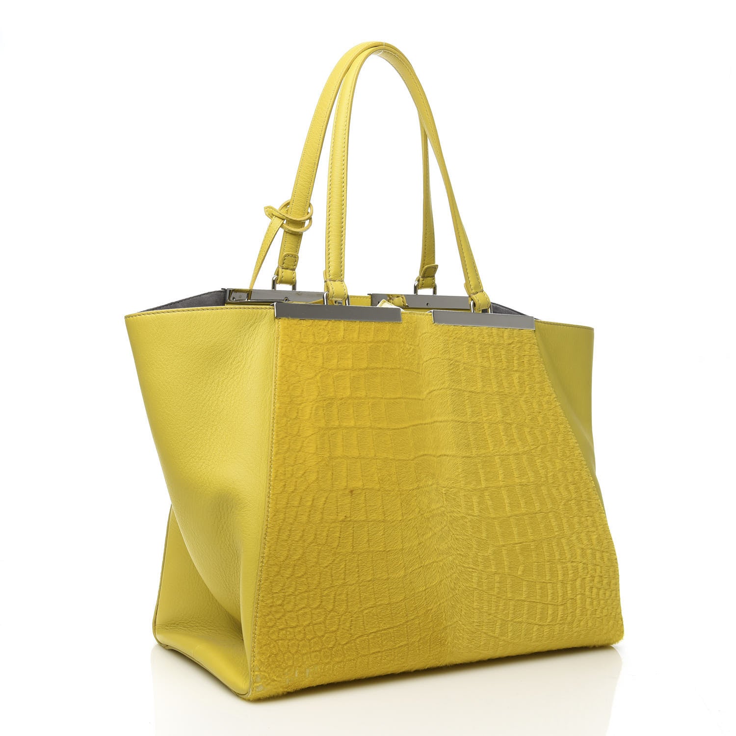 Fendi Vitello Calf Hair Crocodile Embossed Large 3Jours Tote Sunflower Cedro 3 of 14