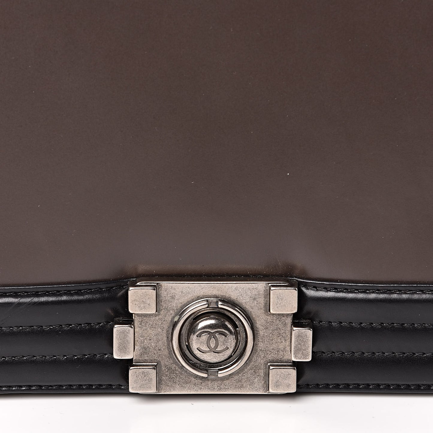 Glazed Calfskin Large Boy Flap Black Brown