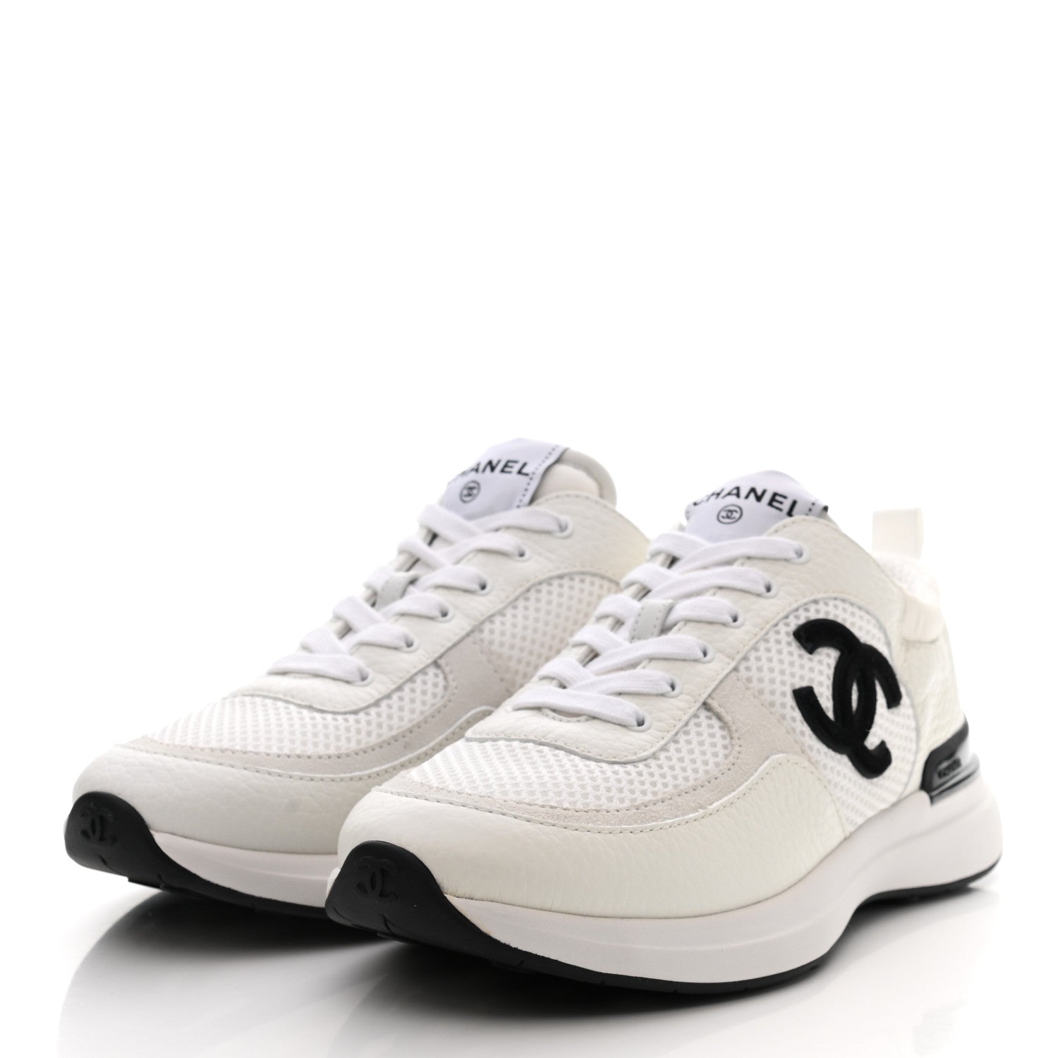 Chanel Calfskin Mesh Lycra Suede Womens Logo Sneakers 38 White 3 of 8