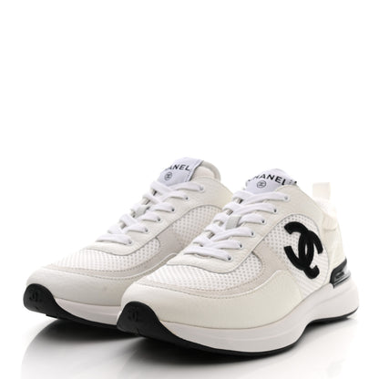 Chanel Calfskin Mesh Lycra Suede Womens Logo Sneakers 38 White 3 of 8