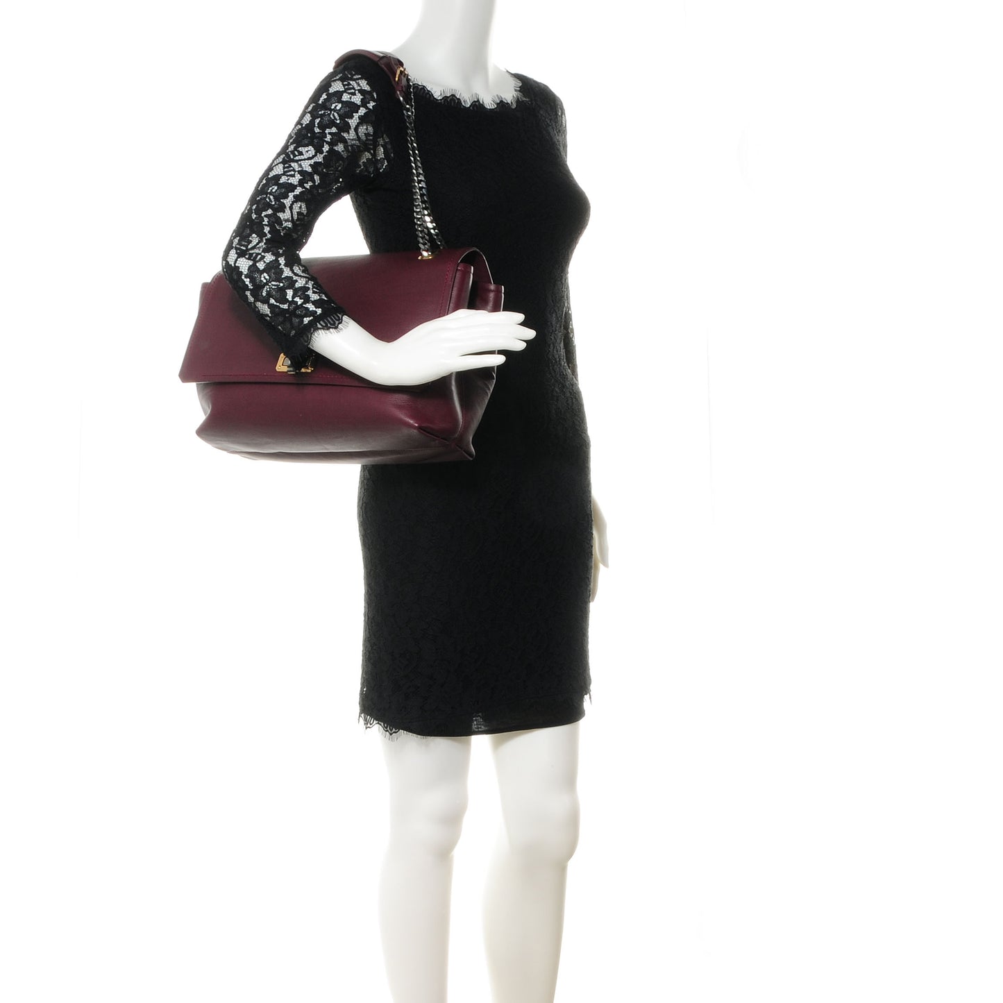 Leather Large Happy Chain Shoulder Bag Plum