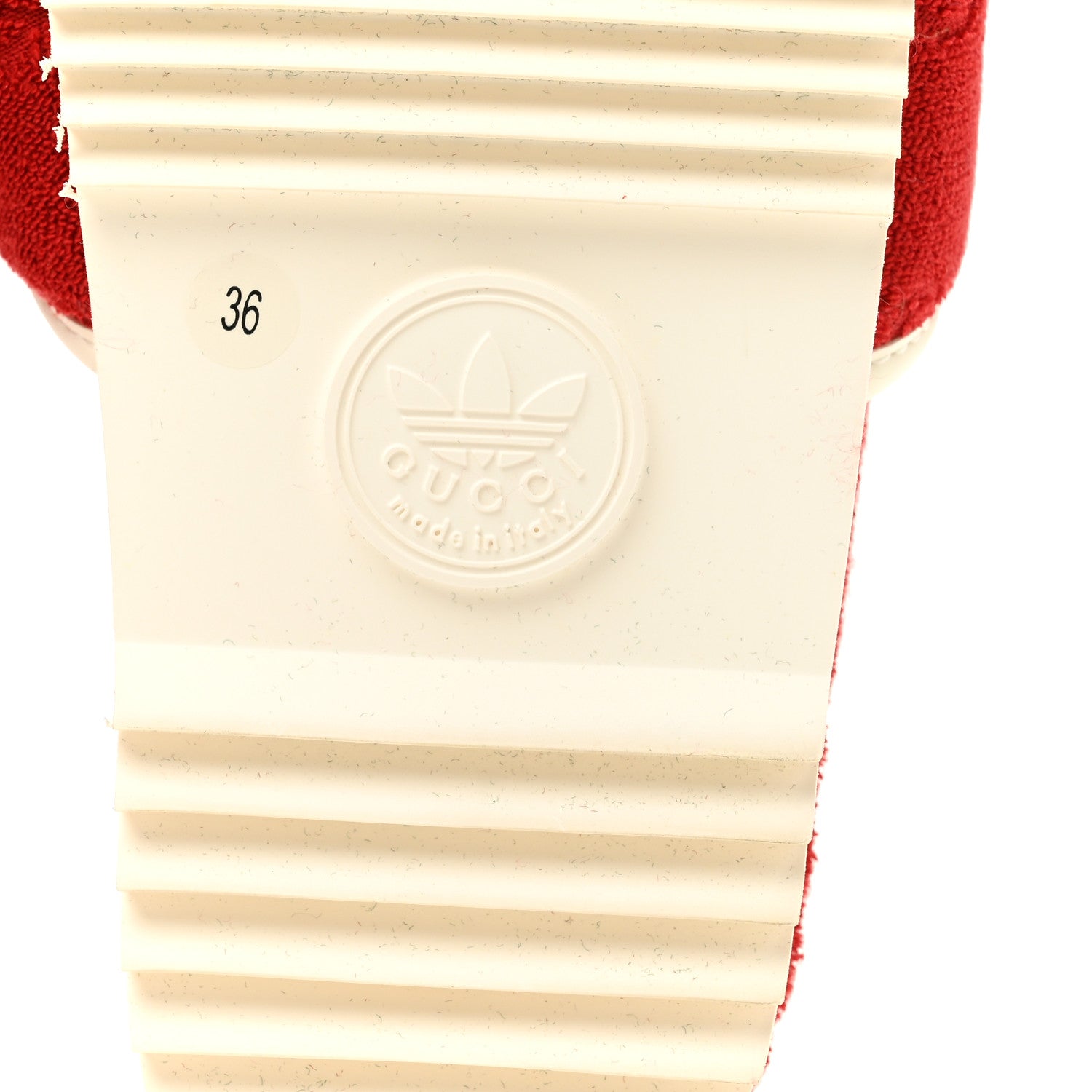 Gucci X ADIDAS Terry Cloth GG Monogram Womens Platform Sandals 36 Maple Red Off White 8 of 9