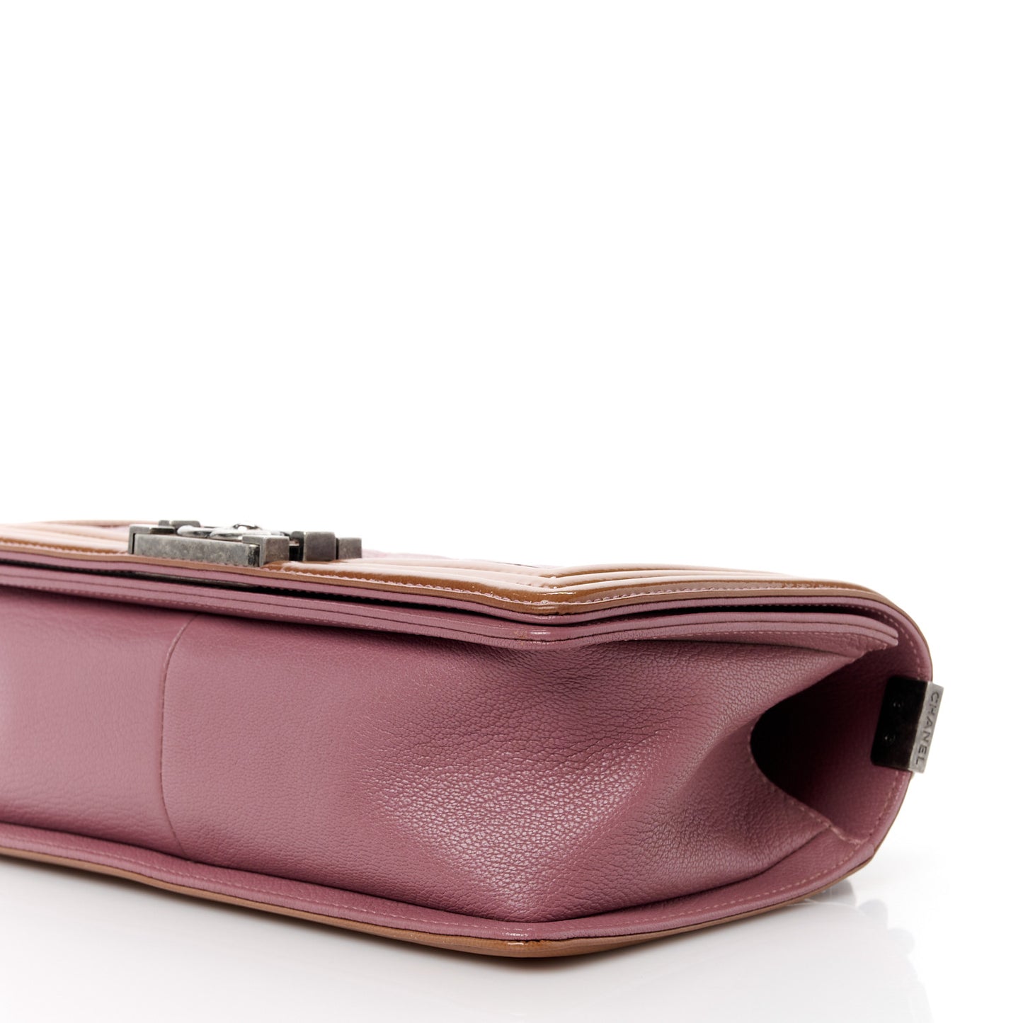 Goatskin Quilted Patent Medium Duo Boy Flap Pink Tan