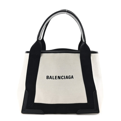 Balenciaga Cotton Canvas Satin Calfskin S Navy Cabas Natural Black 1 of 11