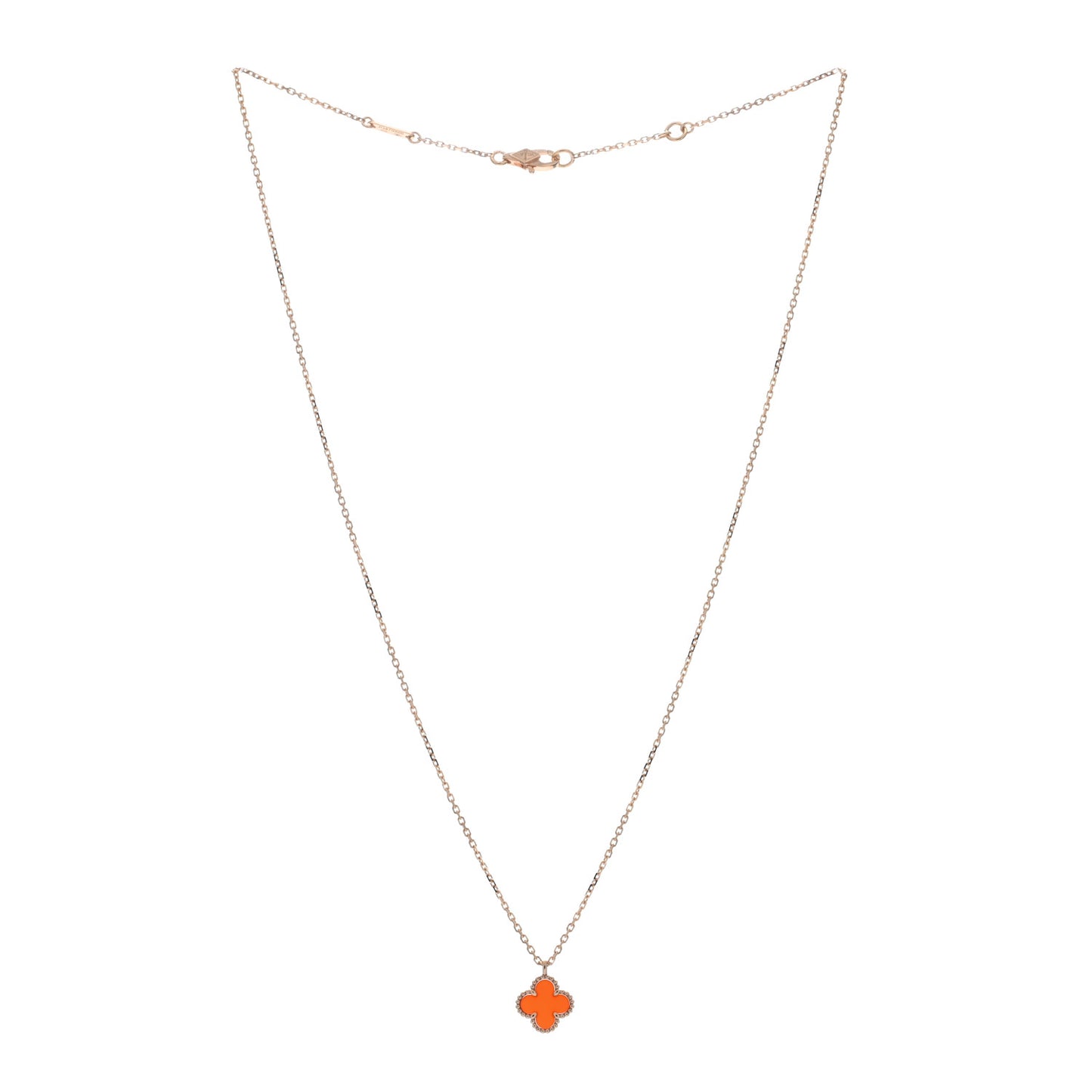 18K Rose Gold Carnelian Sweet Alhambra Pendant Necklace