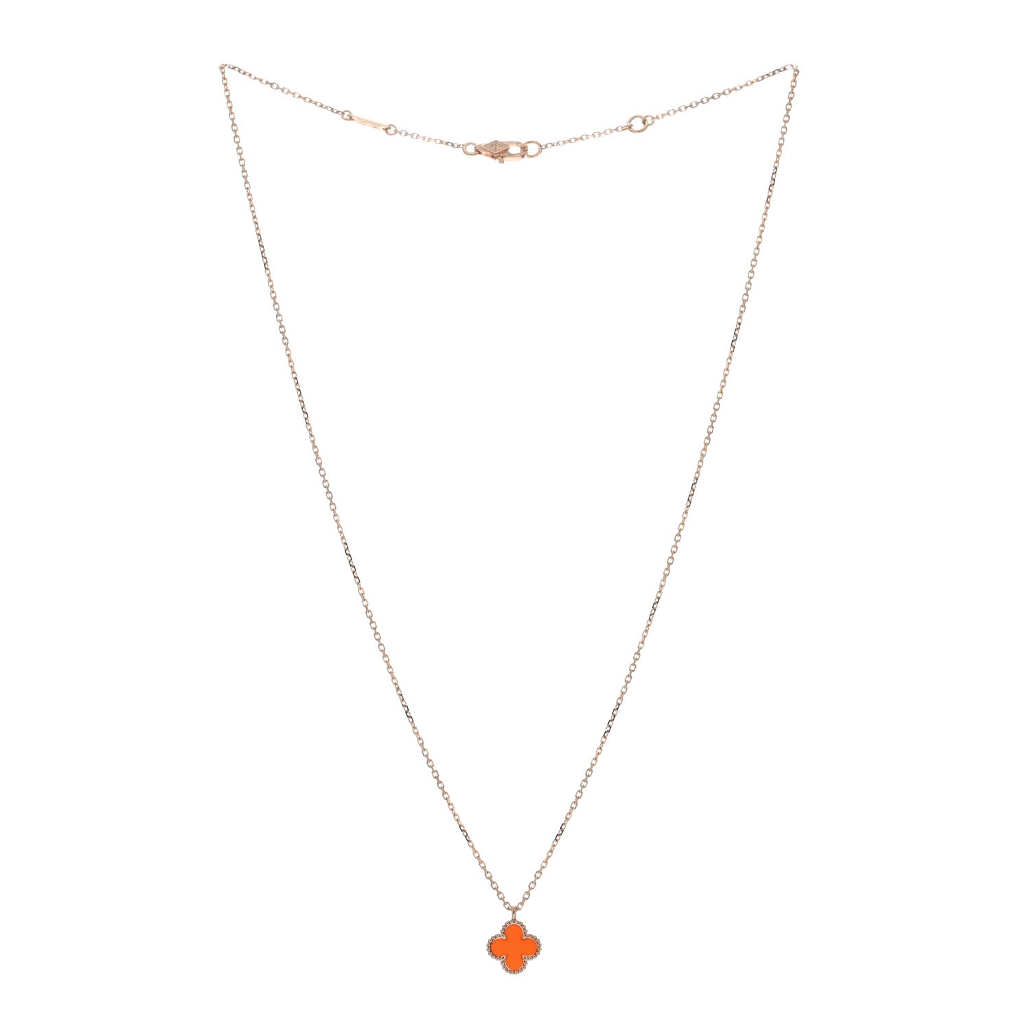 Van Cleef & Arpels 18K Rose Gold Carnelian Sweet Alhambra Pendant Necklace 2 of 5