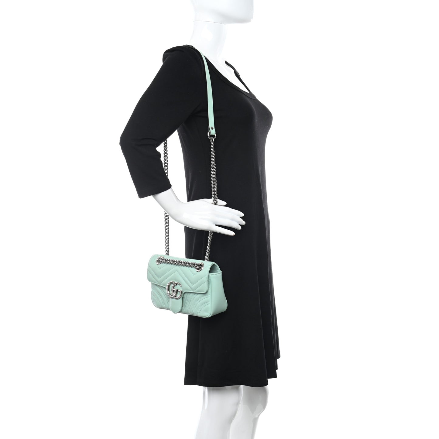 Calfskin Matelasse Mini GG Marmont Shoulder Bag Water Green