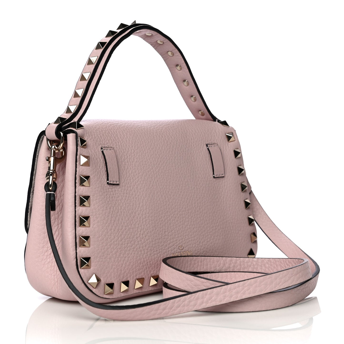 Grainy Calfskin Small Rockstud Top Handle Bag Rose Quartz