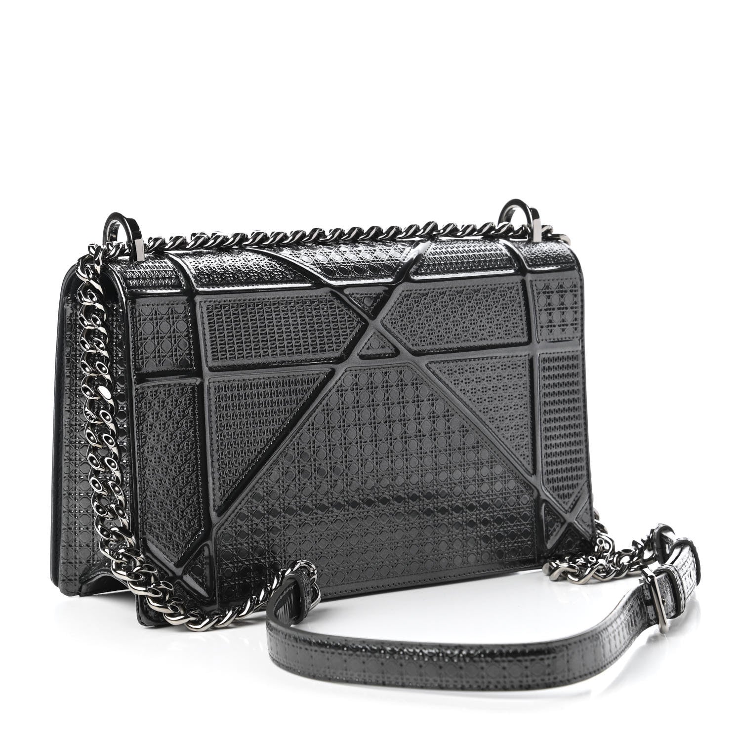 Christian Dior Metallic Patent Micro-Cannage Medium Diorama Flap Bag Onyx Black 3 of 10