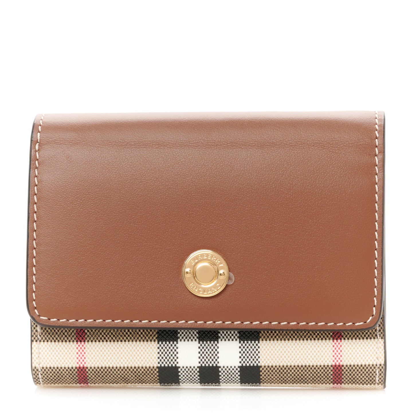 Grainy Calfskin Vintage Check Small Folding Wallet Archive Beige Tan
