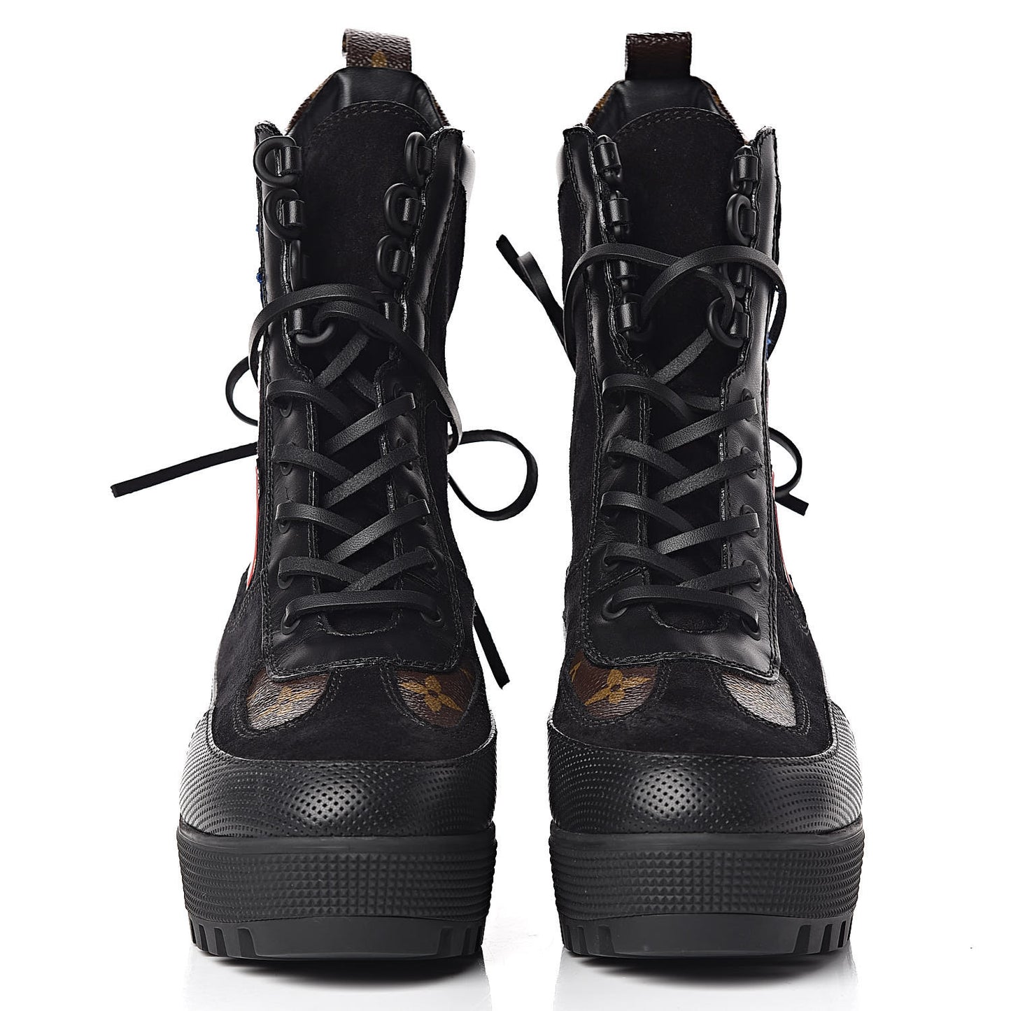 Suede Calfskin Monogram LV Black Heart Laureate Platform Desert Boots 37.5 Black