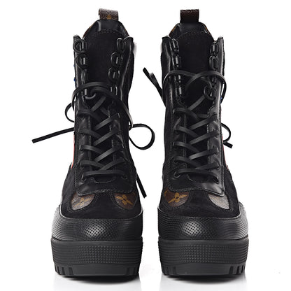 Louis Vuitton Suede Calfskin Monogram LV Black Heart Laureate Platform Desert Boots 37.5 Black 2 of 8