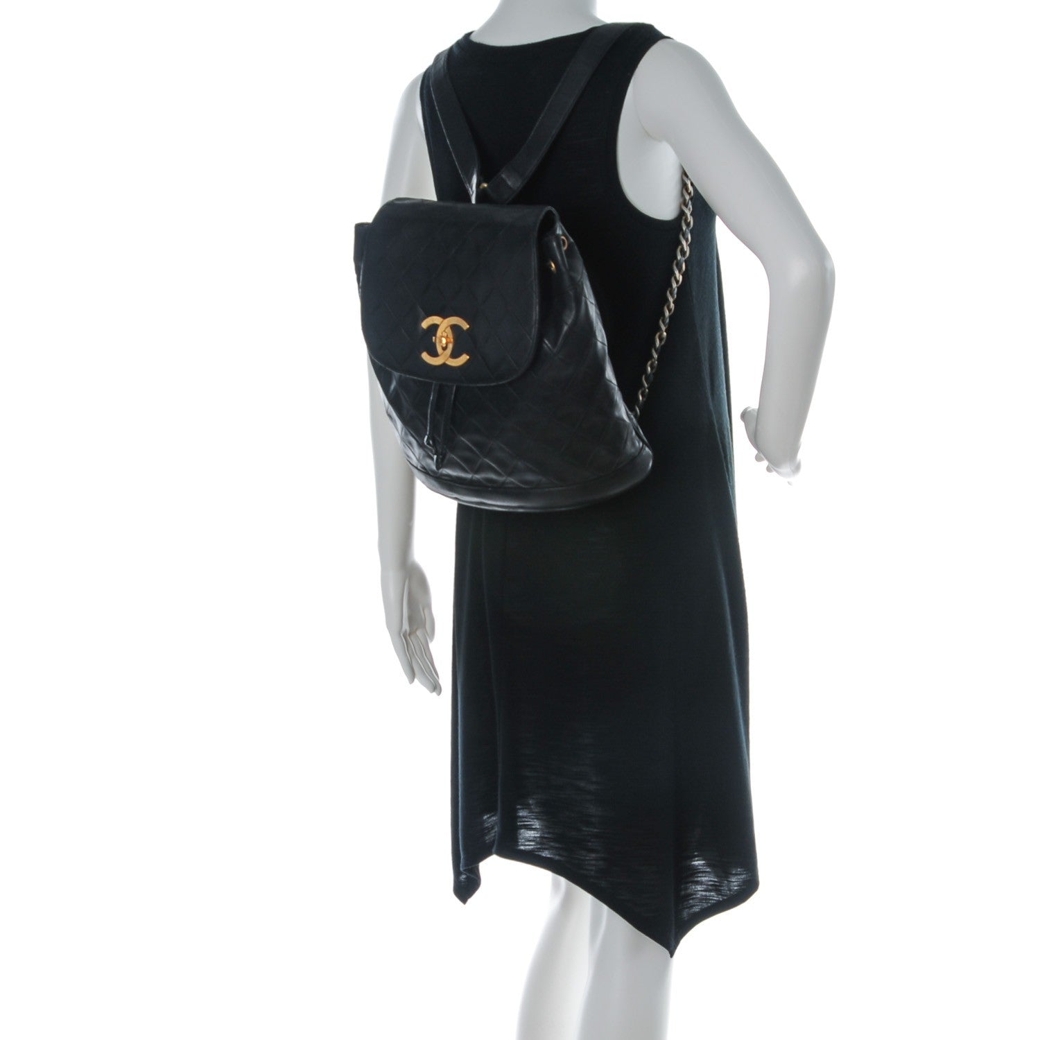 Chanel Lambskin Quilted Drawstring Backpack Black 2 of 11