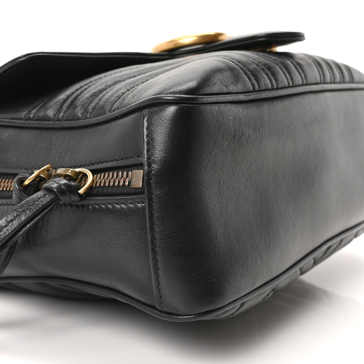 Calfskin Matelasse Sylvie Web Small GG Marmont Top Handle Shoulder Bag Black