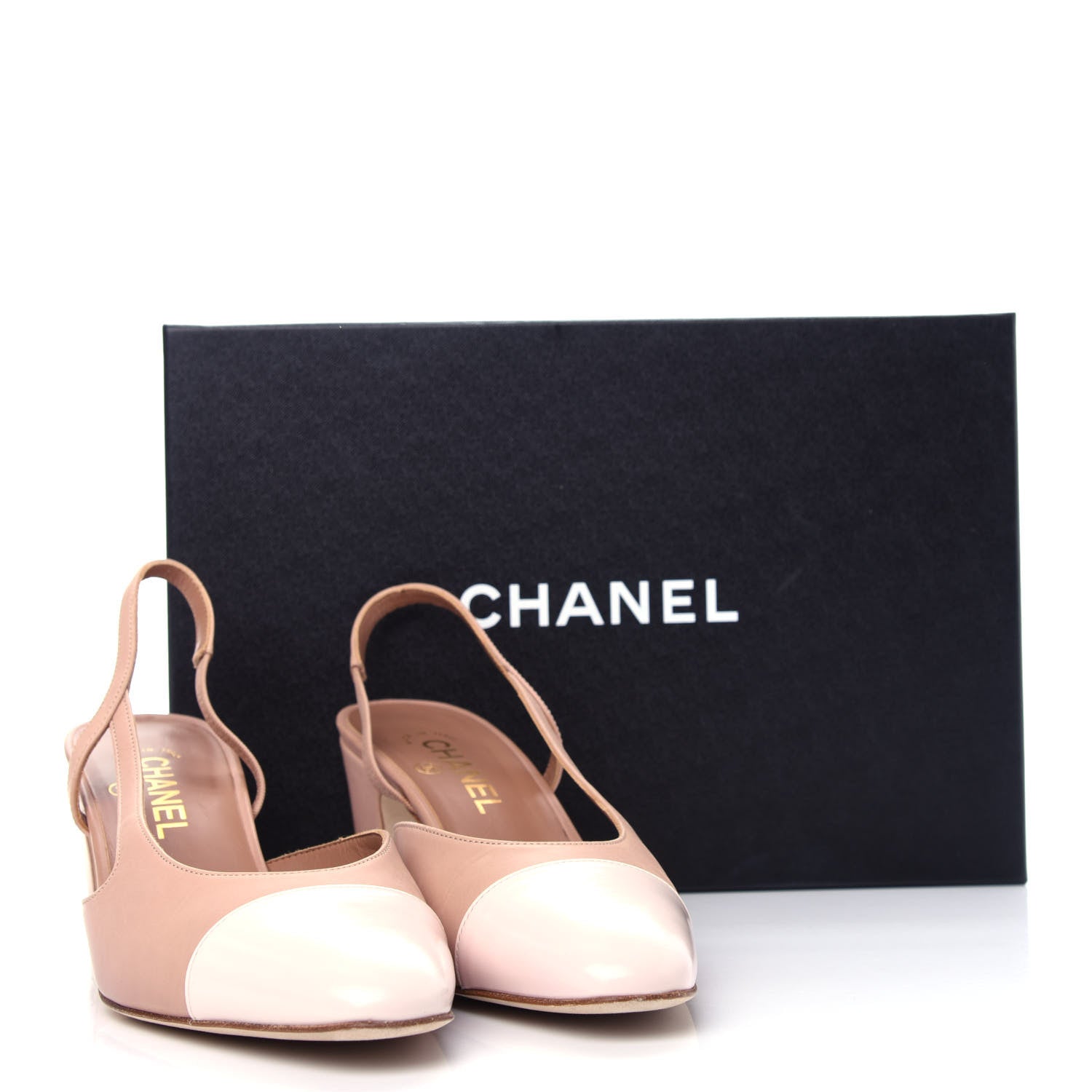 Chanel Glazed Calfskin Cap Toe CC Slingback Pumps 40 Beige Pink 11 of 11