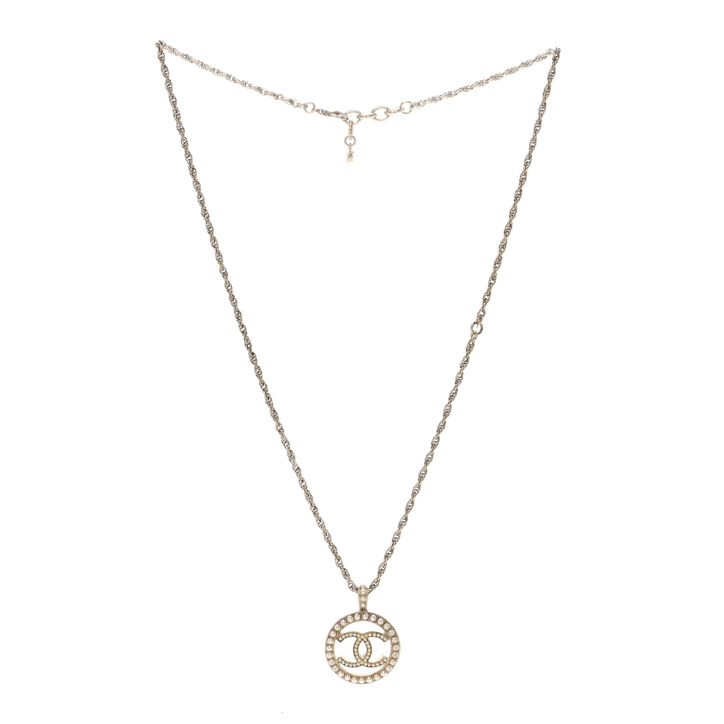 Pearl CC Round Pendant Necklace Gold