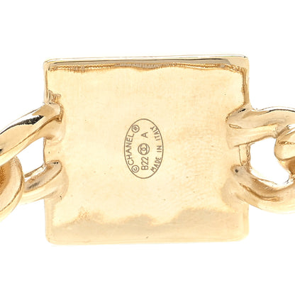 Chanel Metal Enamel CC Square Chain Hoop Earrings Gold Black 5 of 5