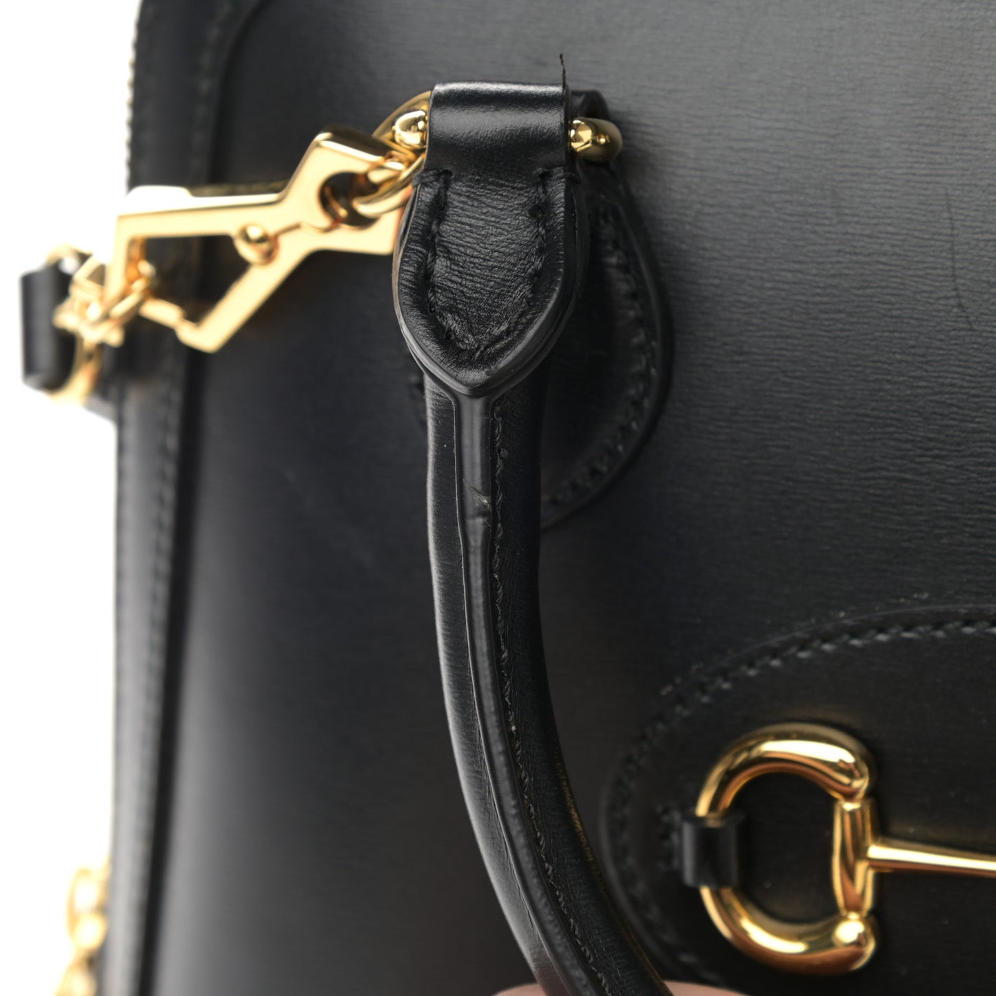 Boarded Plutone Calfskin Small Horsebit 1955 Top Handle Bag Black