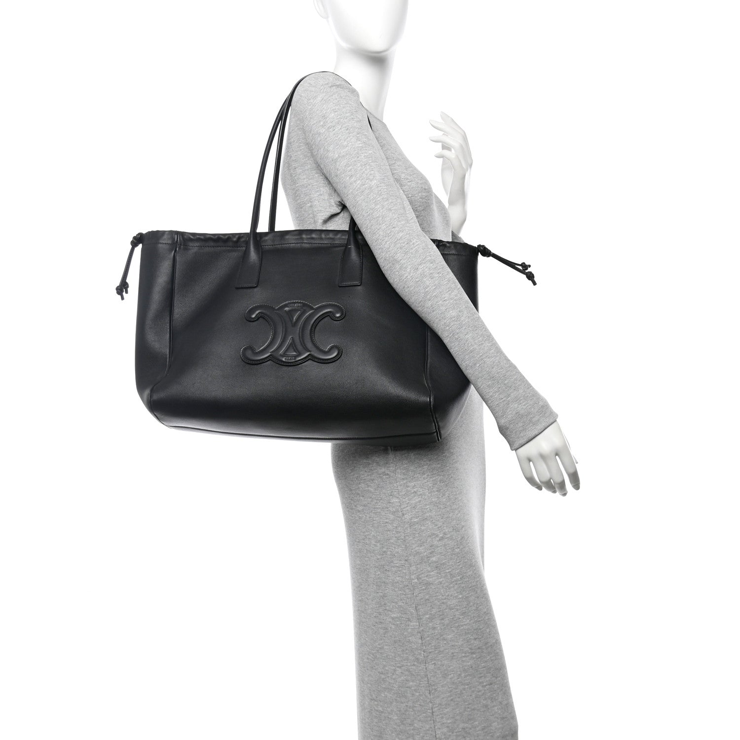 Celine Smooth Calfskin Cuir Triomphe Cabas Drawstring Black 2 of 11