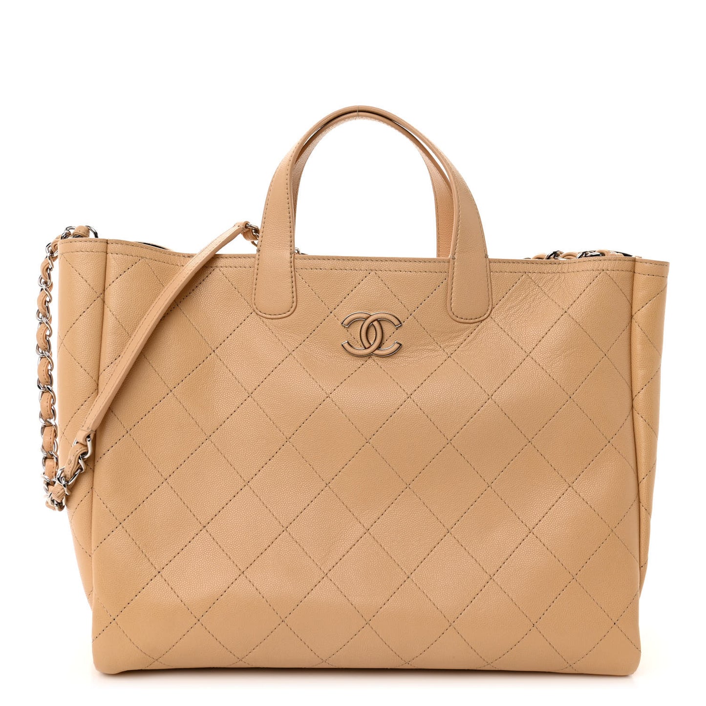 Caviar Stitched Large Shopping Tote Beige