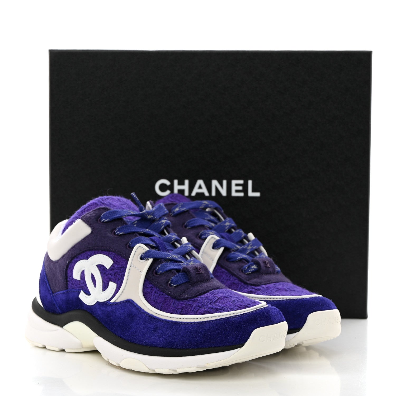 Chanel Suede Tweed Felt CC Sneakers 37.5 Purple 9 of 9